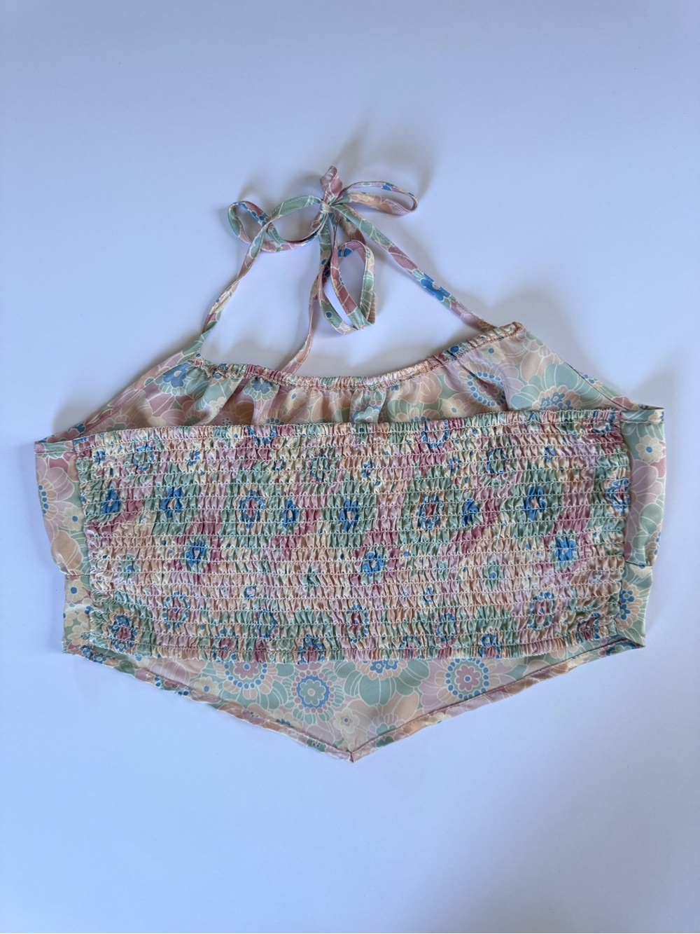 West of Melrose Floral Halter Crop Top in Pastel Peach - Picture 4 of 7
